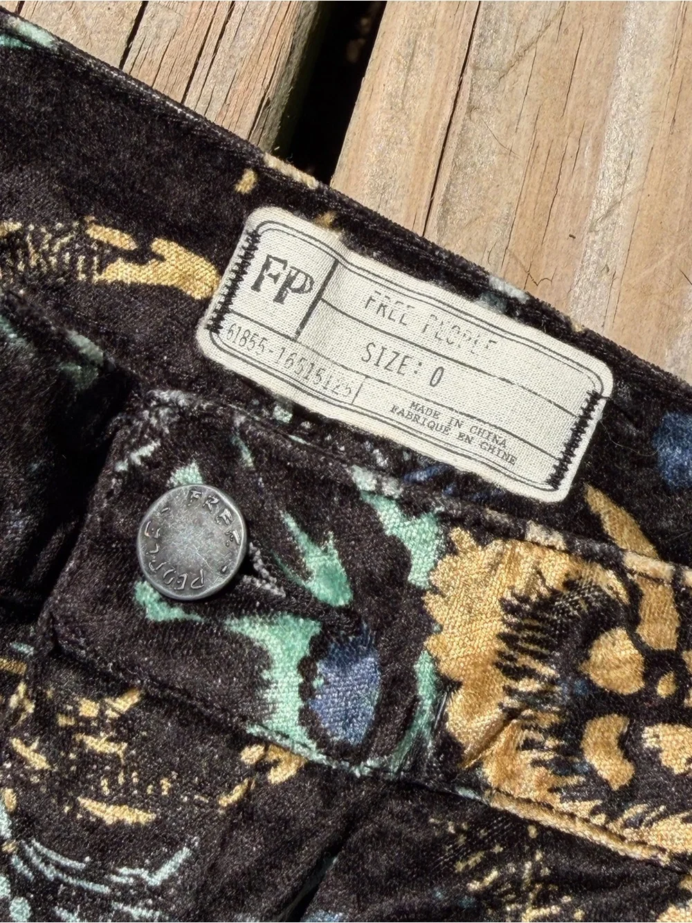 Free People Black Skinny Jeans with Gold Floral Jacquard